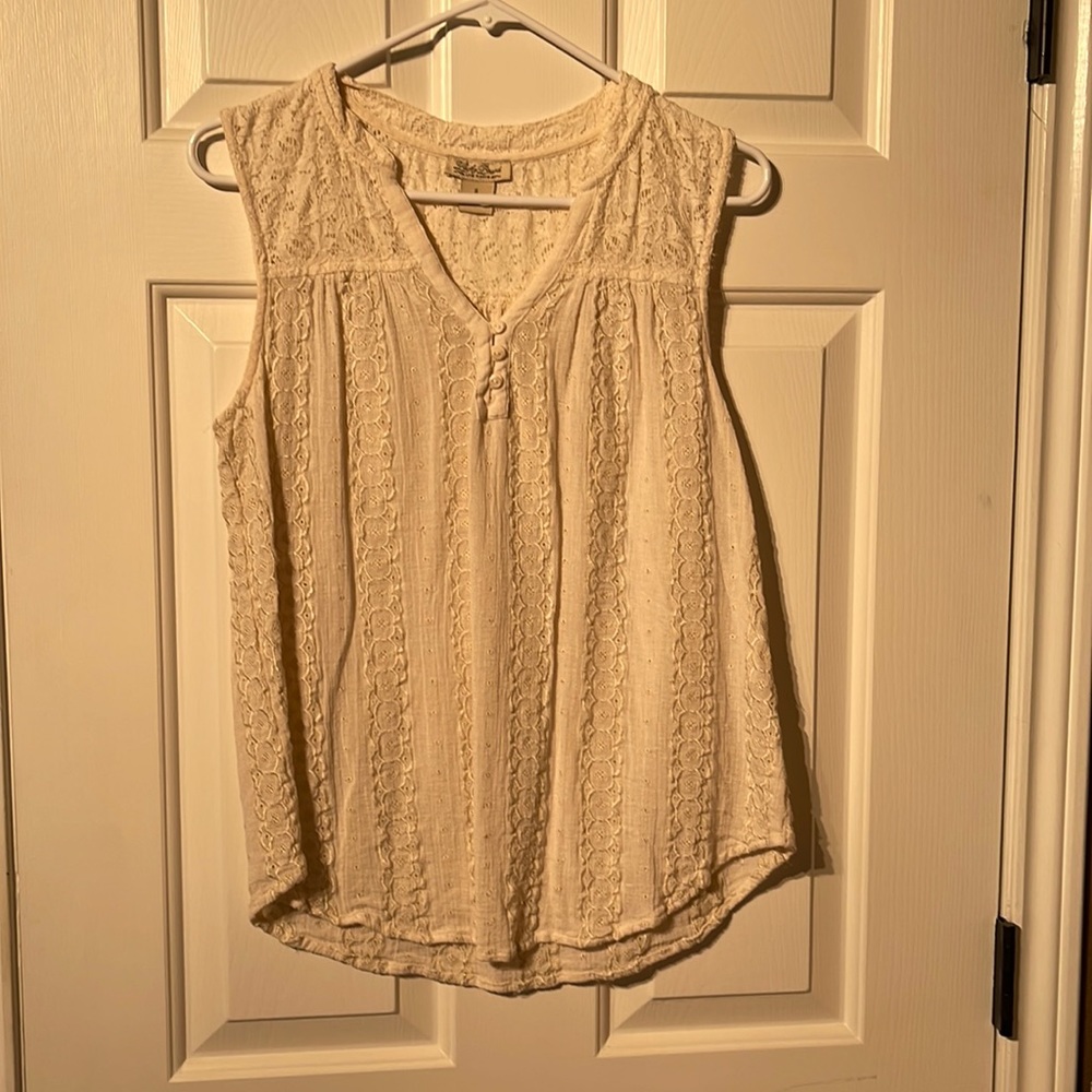 Lucky Brand Cream Lace Sleeveless Blouse